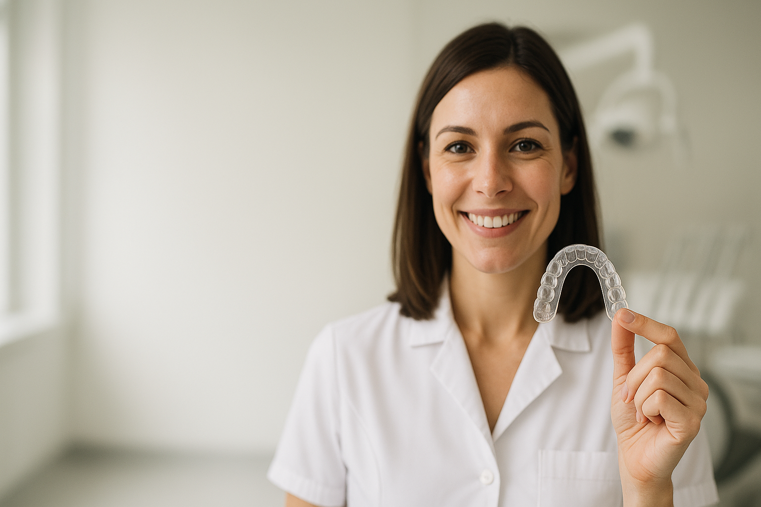 Dentista sosteniendo una férula fabricada con Klockner Automate